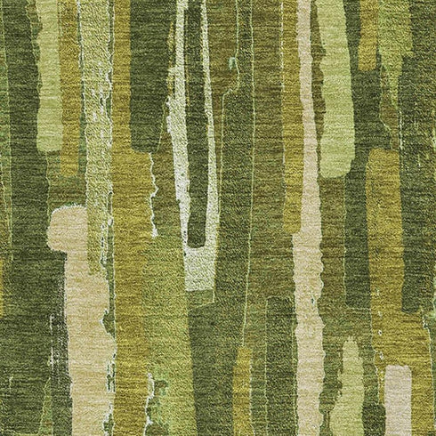 5' X 8' Green And Ivory Striped Washable Area Rug With UV Protection