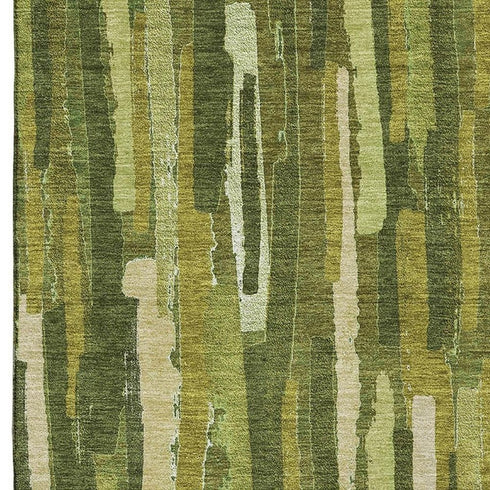 5' X 8' Green And Ivory Striped Washable Area Rug With UV Protection