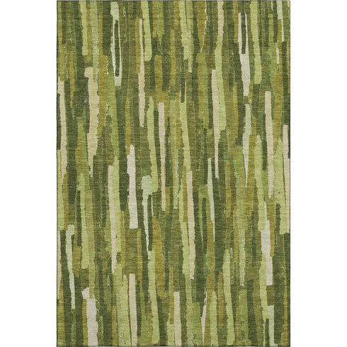 9' X 12' Green And Ivory Striped Washable Area Rug With UV Protection