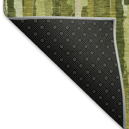 9' X 12' Green And Ivory Striped Washable Area Rug With UV Protection
