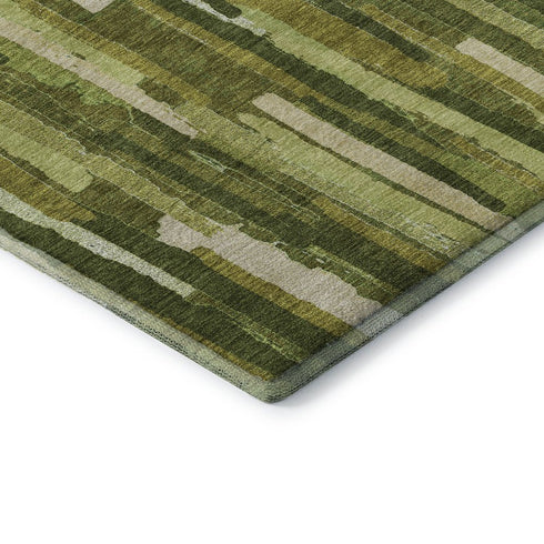 9' X 12' Green And Ivory Striped Washable Area Rug With UV Protection