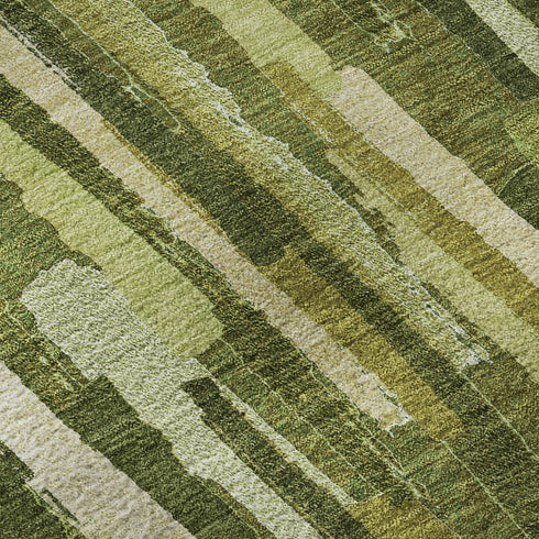 9' X 12' Green And Ivory Striped Washable Area Rug With UV Protection