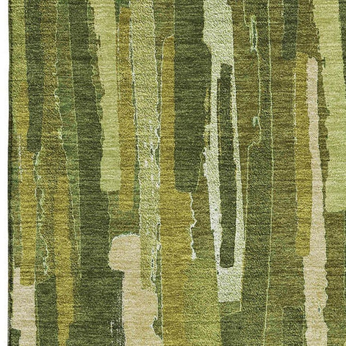 9' X 12' Green And Ivory Striped Washable Area Rug With UV Protection