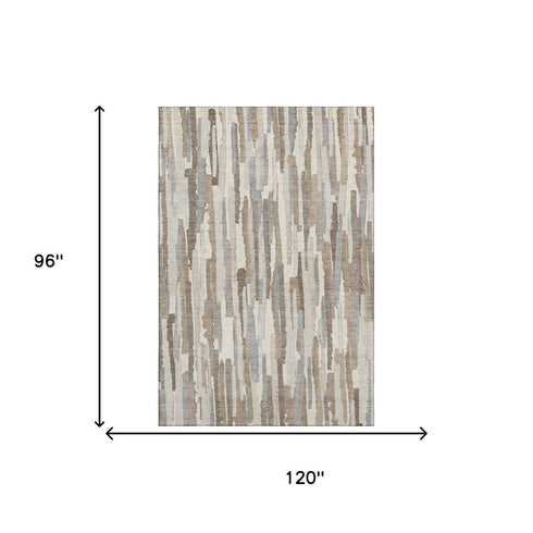 8' Ivory Gray And Brown Striped Washable Area Rug With UV Protection