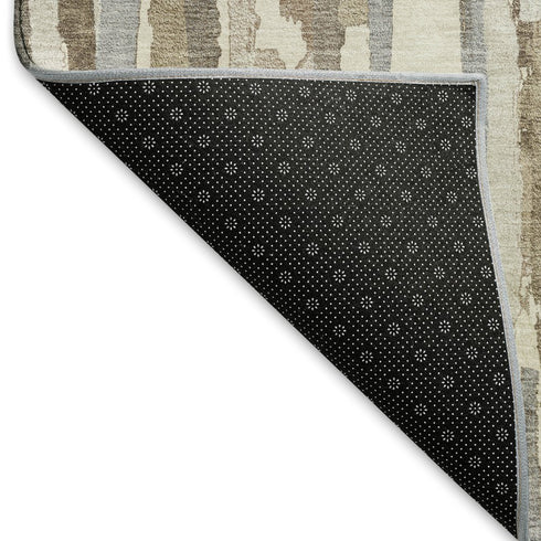 8' Ivory Gray And Brown Striped Washable Area Rug With UV Protection