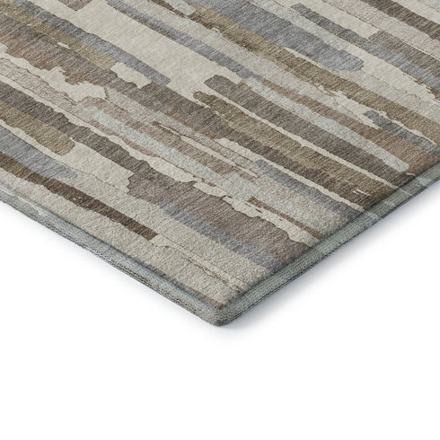 8' Ivory Gray And Brown Striped Washable Area Rug With UV Protection