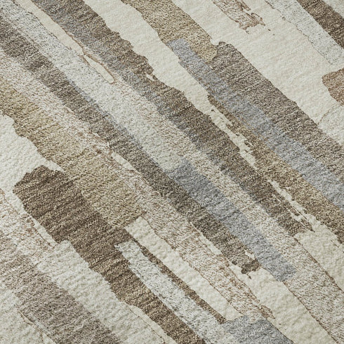 8' Ivory Gray And Brown Striped Washable Area Rug With UV Protection