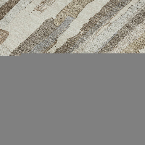8' Ivory Gray And Brown Striped Washable Area Rug With UV Protection