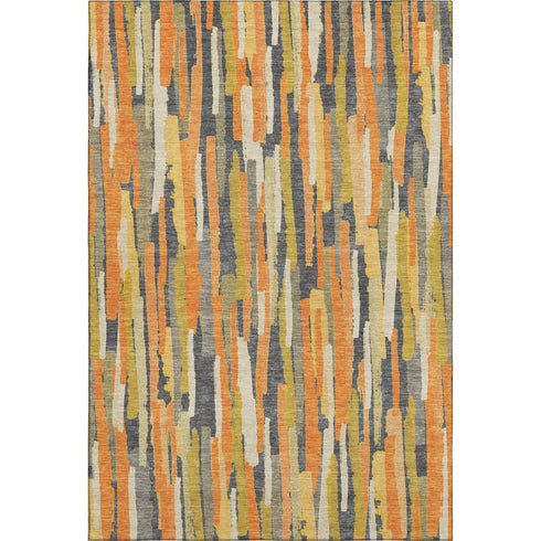 5' X 8' Orange Gold And Ivory Striped Washable Area Rug With UV Protection