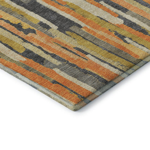 5' X 8' Orange Gold And Ivory Striped Washable Area Rug With UV Protection