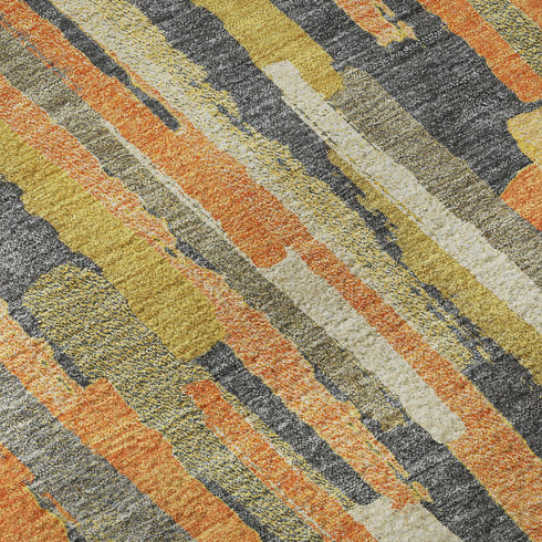 5' X 8' Orange Gold And Ivory Striped Washable Area Rug With UV Protection