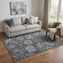 5' X 8' Denim Blue Gray And Silver Damask Washable Area Rug With UV Protection