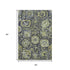 5' X 8' Fern Green Navy Blue And Ivory Damask Washable Area Rug With UV Protection