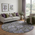 8' X 8' Purple Gray And Silver Damask Washable Round Rug With UV Protection