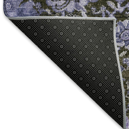 8' X 8' Purple Gray And Silver Damask Washable Round Rug With UV Protection