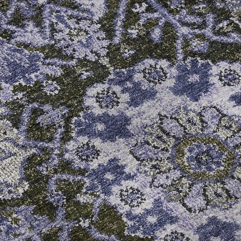 8' X 8' Purple Gray And Silver Damask Washable Round Rug With UV Protection