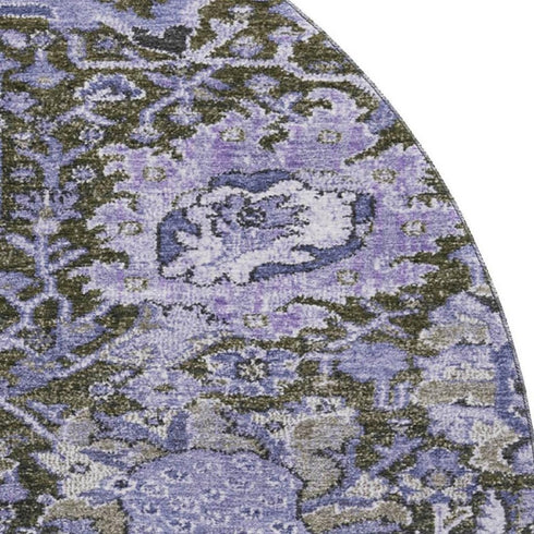 8' X 8' Purple Gray And Silver Damask Washable Round Rug With UV Protection