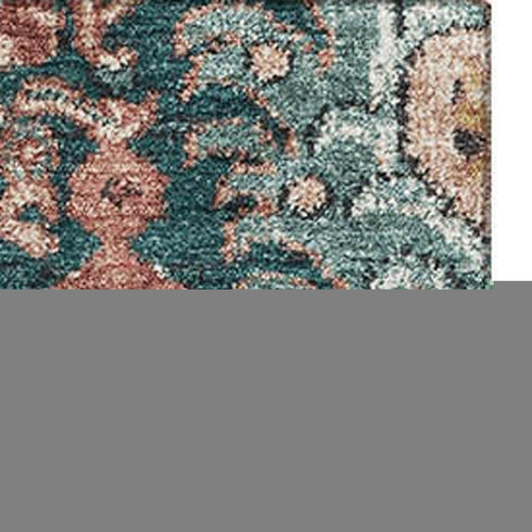 9' X 12' Salmon Teal And Peach Damask Washable Area Rug With UV Protection