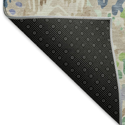 5' X 8' Beige Green And Blue Geometric Washable Area Rug With UV Protection