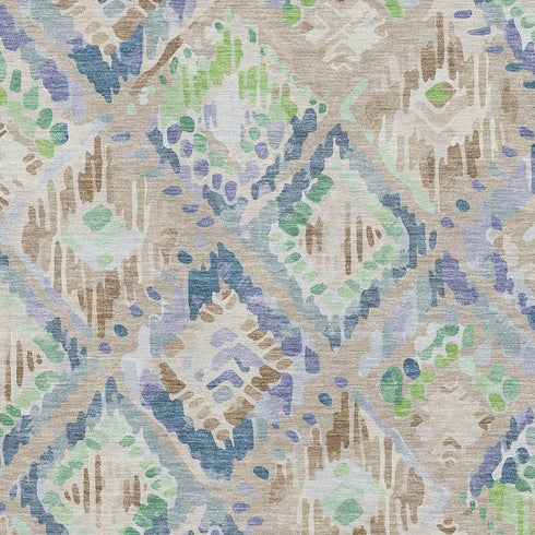 5' X 8' Beige Green And Blue Geometric Washable Area Rug With UV Protection