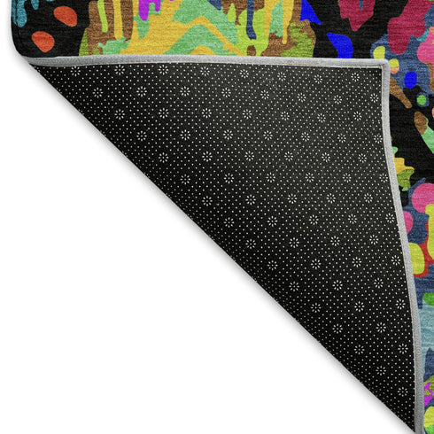 5' X 8' Black Red Pink And Green Geometric Washable Area Rug With UV Protection