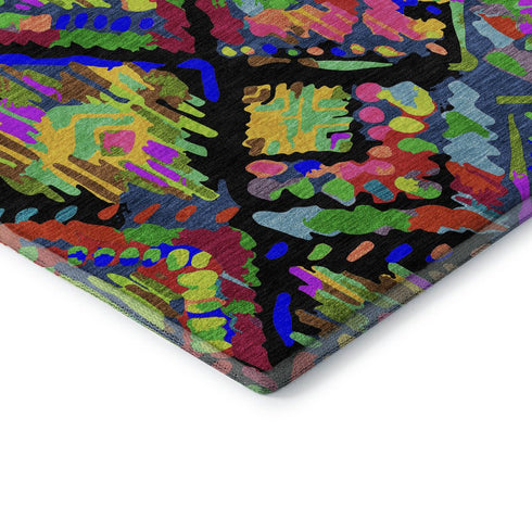 5' X 8' Black Red Pink And Green Geometric Washable Area Rug With UV Protection