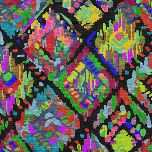 5' X 8' Black Red Pink And Green Geometric Washable Area Rug With UV Protection
