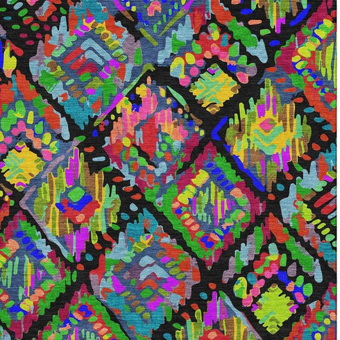 5' X 8' Black Red Pink And Green Geometric Washable Area Rug With UV Protection