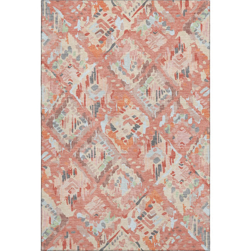 5' X 8' Coral Sky Blue And Mauve Geometric Washable Area Rug With UV Protection