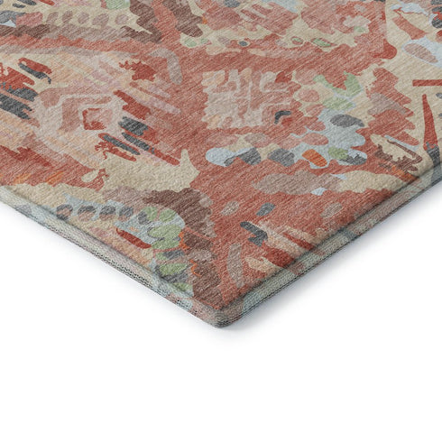 5' X 8' Coral Sky Blue And Mauve Geometric Washable Area Rug With UV Protection