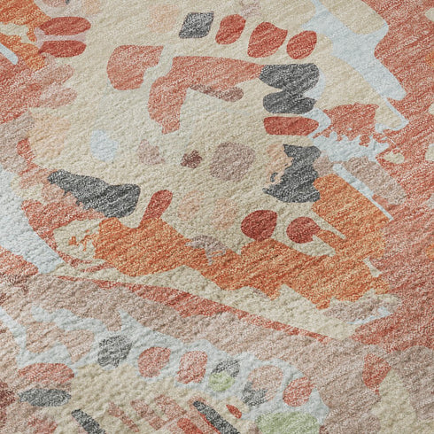 5' X 8' Coral Sky Blue And Mauve Geometric Washable Area Rug With UV Protection