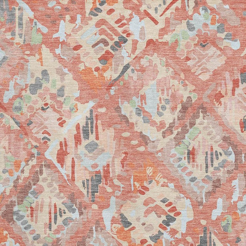 5' X 8' Coral Sky Blue And Mauve Geometric Washable Area Rug With UV Protection