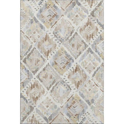 5' X 8' Ivory Brown And Gray Geometric Washable Area Rug With UV Protection