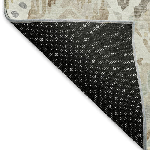 5' X 8' Ivory Brown And Gray Geometric Washable Area Rug With UV Protection