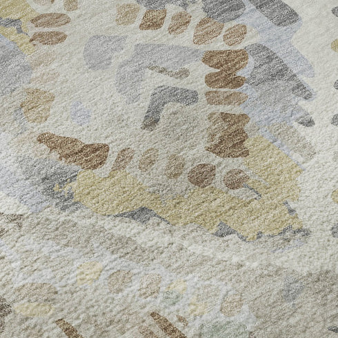 5' X 8' Ivory Brown And Gray Geometric Washable Area Rug With UV Protection