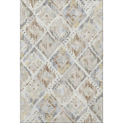 5' X 8' Ivory Brown And Gray Geometric Washable Area Rug With UV Protection