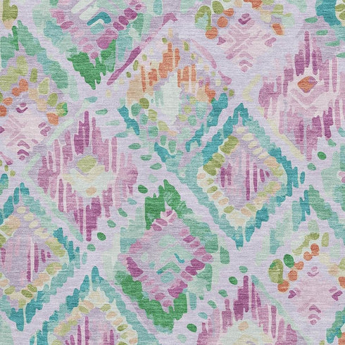 5' X 8' Lavender Teal And Orange Geometric Washable Area Rug With UV Protection