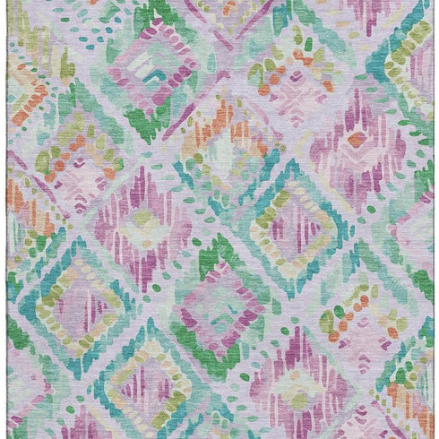 5' X 8' Lavender Teal And Orange Geometric Washable Area Rug With UV Protection