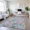 9' X 12' Lavender Teal And Orange Geometric Washable Area Rug With UV Protection