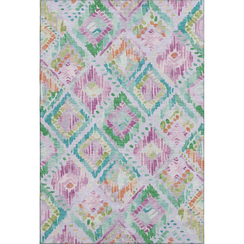 9' X 12' Lavender Teal And Orange Geometric Washable Area Rug With UV Protection