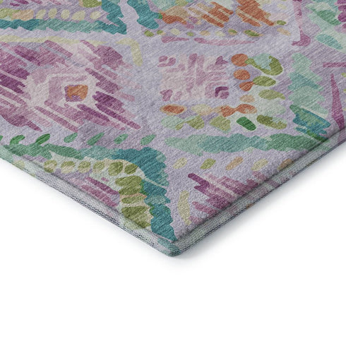 9' X 12' Lavender Teal And Orange Geometric Washable Area Rug With UV Protection