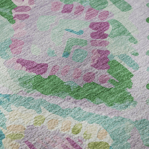 9' X 12' Lavender Teal And Orange Geometric Washable Area Rug With UV Protection