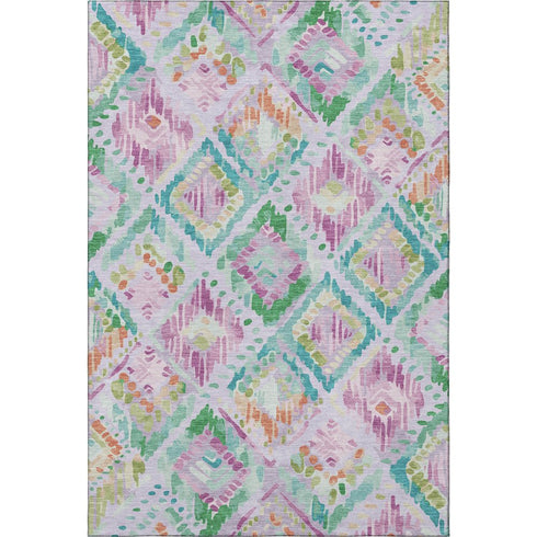 9' X 12' Lavender Teal And Orange Geometric Washable Area Rug With UV Protection