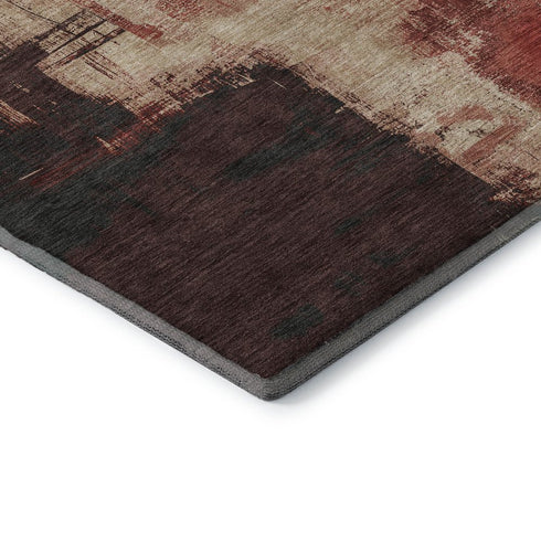 5' X 8' Brick Red Mauve And Beige Abstract Washable Area Rug With UV Protection