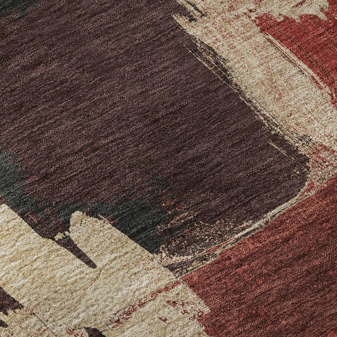 5' X 8' Brick Red Mauve And Beige Abstract Washable Area Rug With UV Protection