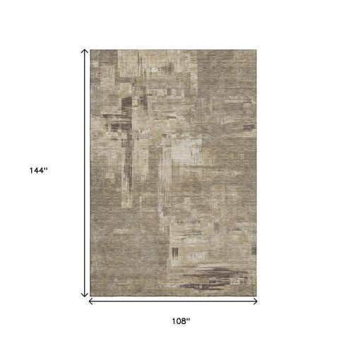 9' X 12' Coffee Beige And Ivory Abstract Washable Area Rug With UV Protection