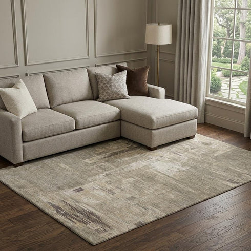9' X 12' Coffee Beige And Ivory Abstract Washable Area Rug With UV Protection