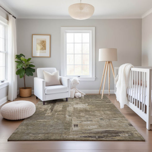 9' X 12' Coffee Beige And Ivory Abstract Washable Area Rug With UV Protection