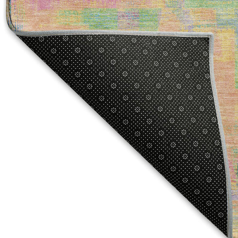 5' X 8' Pink Teal And Lime Green Abstract Washable Area Rug With UV Protection