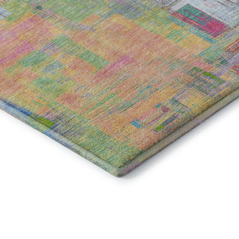 5' X 8' Pink Teal And Lime Green Abstract Washable Area Rug With UV Protection